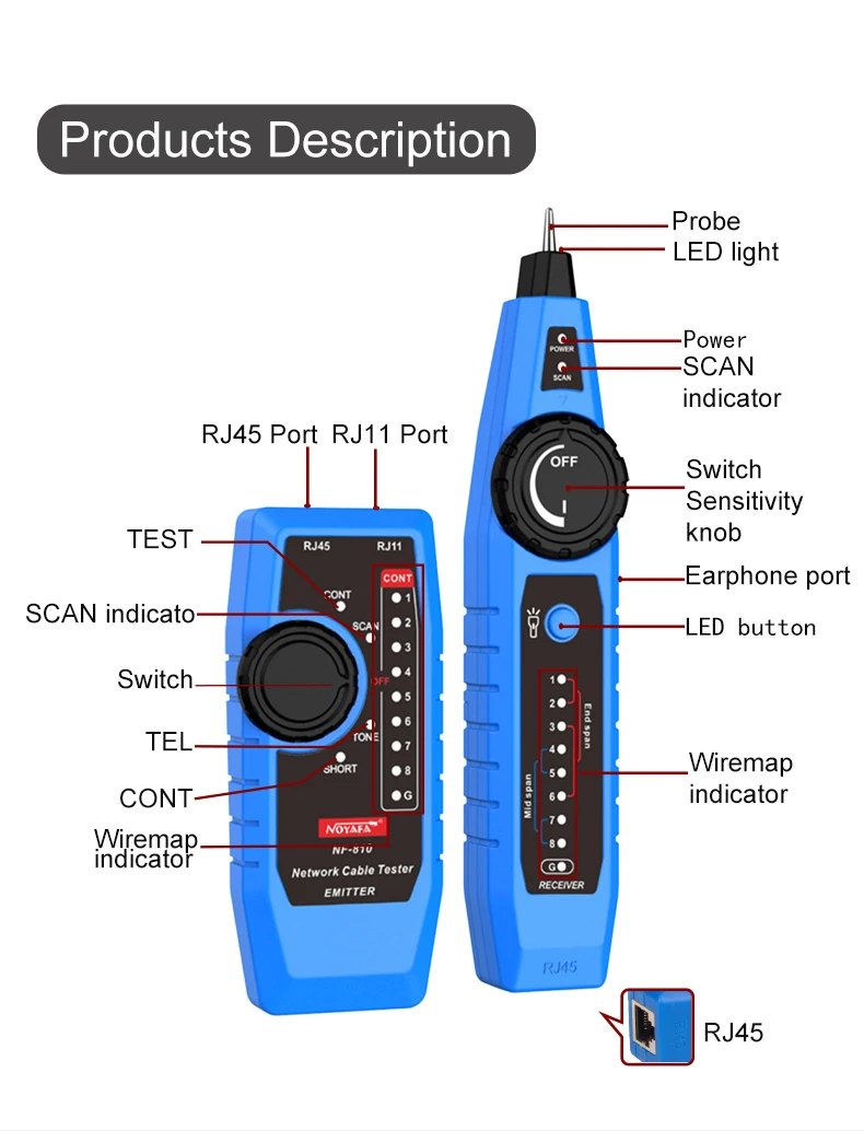 Noyafa NF-810 cat5 cat6 rj45 linha localizador