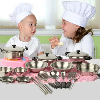 

Simulation Kitchen Stainless Steel Mini Pot Pan Cookware Kids Pretend Play Toy