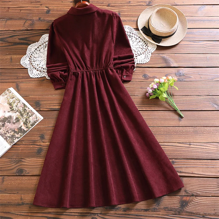 Mori girl elegant solid dress autumn winter fashion long sleeve dress for women