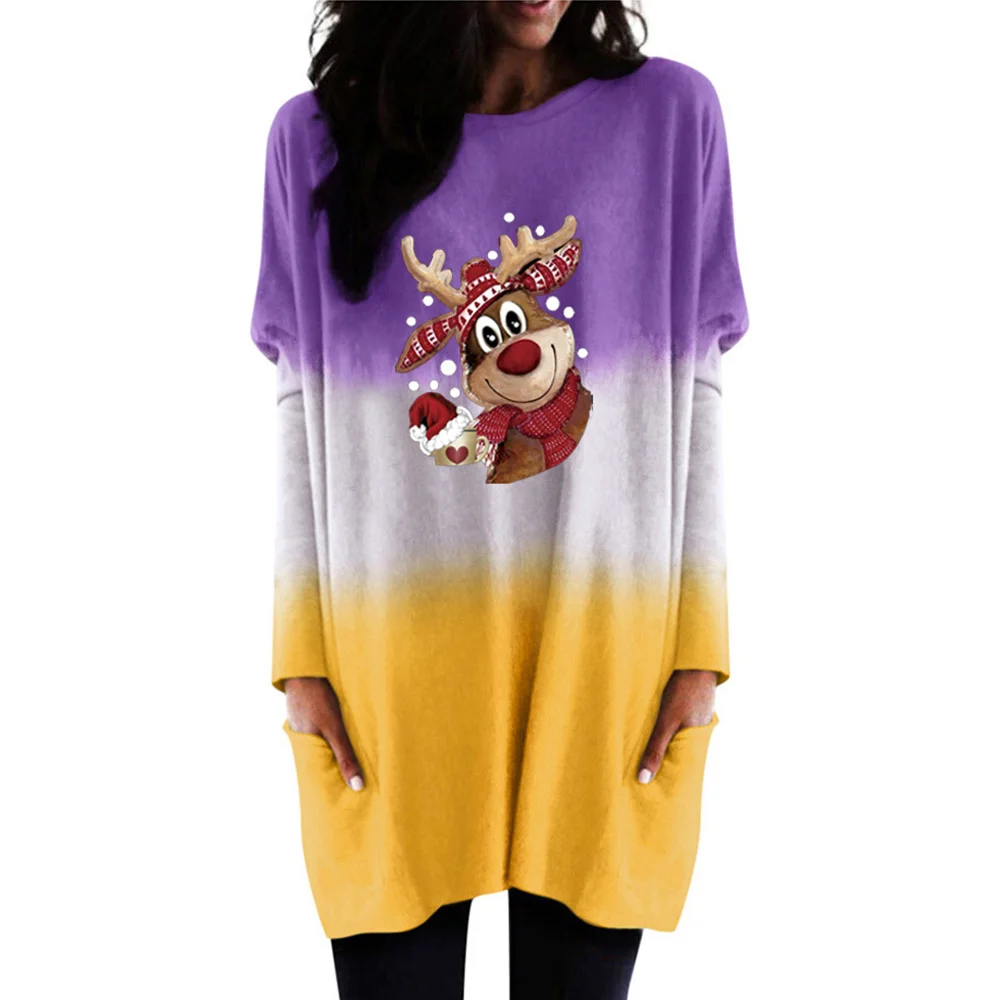 VICABO Pockets Shirts 2020 Christmas Printed Tops Female Fashion Clothes Autumn Winter Woman Tshirts