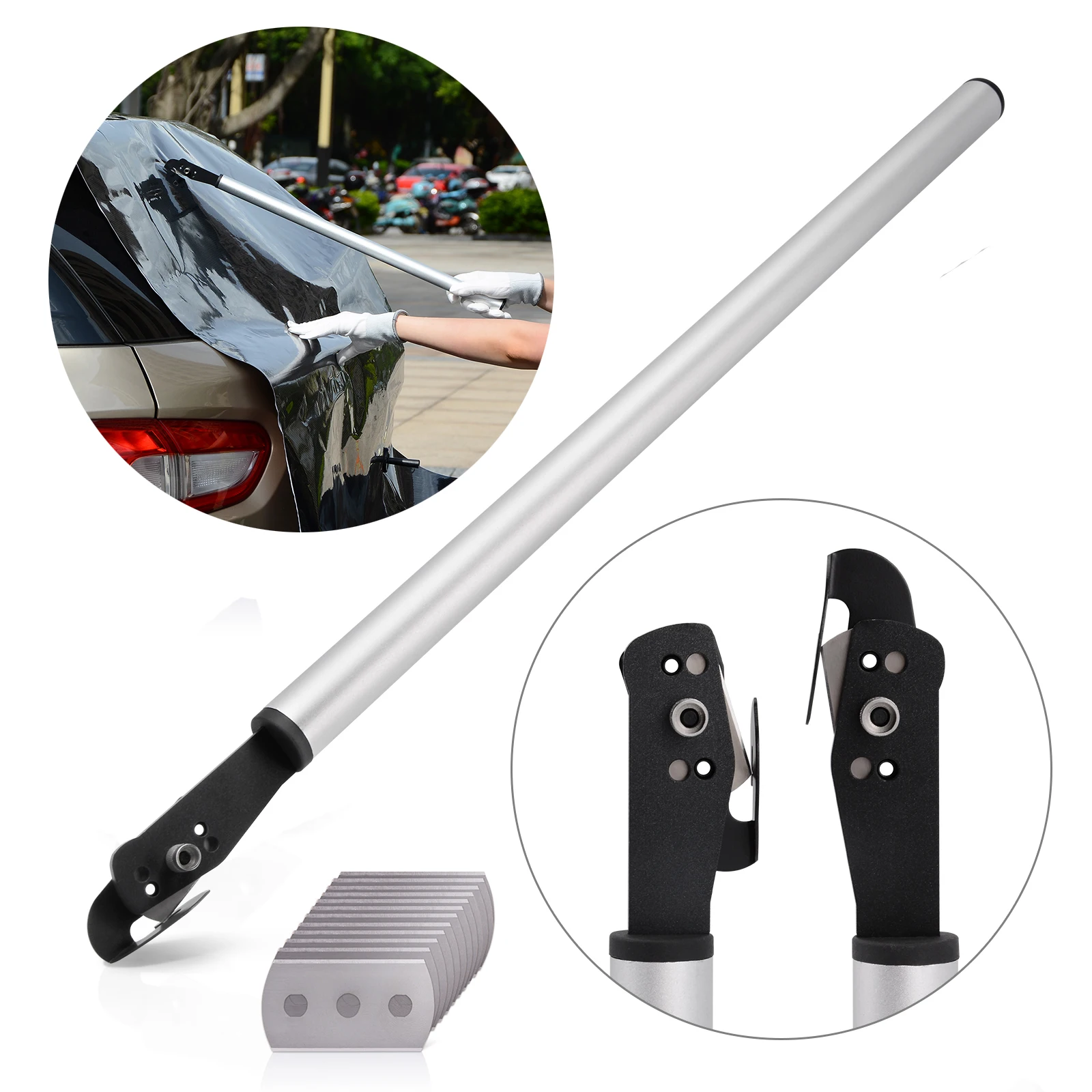 

FOSHIO Long Handle Teflon Vinyl Sticker Cutter+10Pcs Blade Car Wrap Carbon Fiber Film Paper DIY Cutting Tool Utility Art Knife