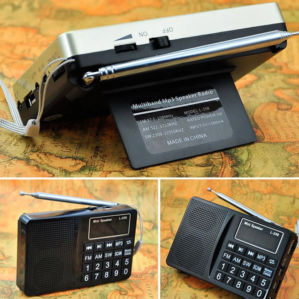 Простой в эксплуатации многополосный бас SW FM AM usb зарядка вставка карта динамик мини цифровой дисплей портативный подарок MP3 большая кнопка радио