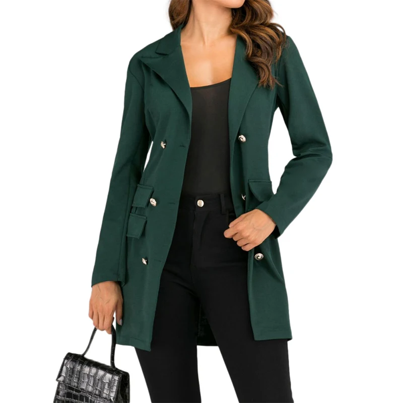 

Women Work Jacket Ladies Long Sleeve Slim Coat Double Breasted Formal Suit Solid Color Autumn Fashion Female Clothes Outerwear