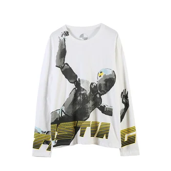 

2019 Best Version AWGE TESTING Robot Printed Women Men Long Sleeve T shirts tees Hiphop Streetwear Men Causal T shirt