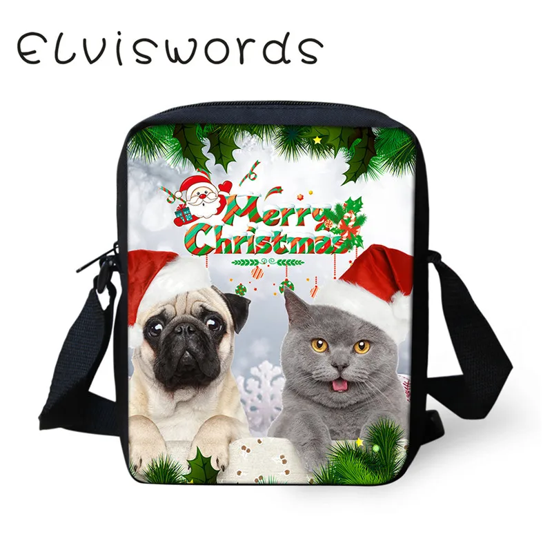 ELVISWORDS, сумки-мессенджеры для мальчиков и девочек, милый Рождественский Снеговик, принт с животными, сумка через плечо на молнии, чехол через плечо, Детская сумка
