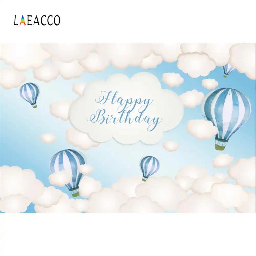Laeacco Cielo Azul Nubes Blancas Globos De Aire Caliente Fondos De Fotografia De Cumpleanos Fondos De Fotografia Baby Shower Photophone Photozone Aliexpress