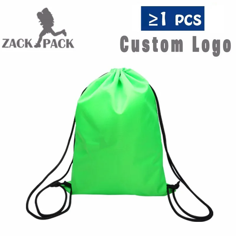 Zackpack сумка на шнурке спортивный водонепроницаемый рюкзак пакет карман на заказ Печать логотипа для мужчин женщин студентов - Цвет: green without logo