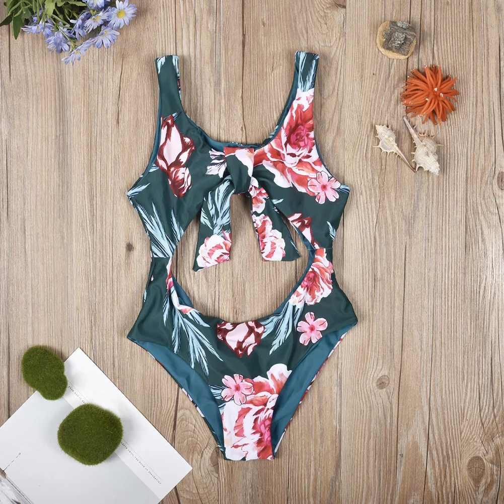 

Toddler Baby Girl Baby Floral Swimsuit One-piece Floral Swimsuit Swimwear Summer Dark Green Cute Bikini