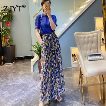 

Lady Elegant Office Pants Two Piece Set Summer Outfits Fashion Women's Set Fashion Blue Shirt and Print High Waist Pants Suit