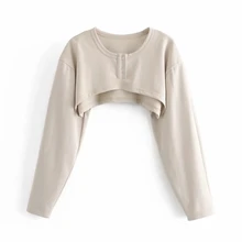 

2021 New Spring Women O Neck Knitting Short Pullovers Female Long Sleeve Crop Tops Casual Lady Loose Sweatshirts SW1161
