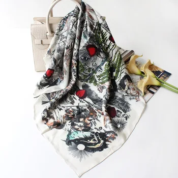 

Twill Silk Scarf Women Hand Rolled Edges Bandana Headkerchife Brand Design