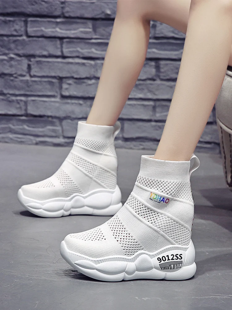 XJRHXJR/ г. Новая обувь женские ботильоны осенние женские носки весенние эластичные кроссовки на скрытой платформе 10 см