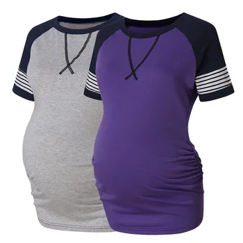 

Women Maternity Short Sleeve Striped Print T-shirt Tops Pregnancy Clothes For Pregnant Women Clothes Nursing Maternity T-shirt