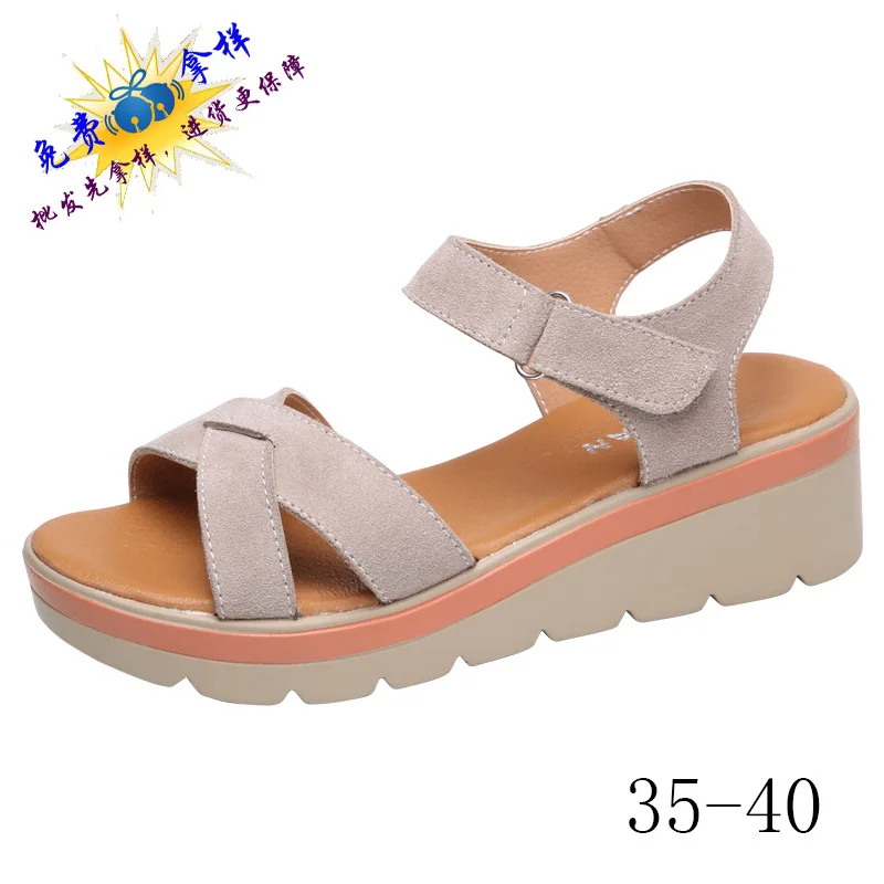 

2019 Summer New Style Versatile Slanted Heel Flat Students Sandals WOMEN'S Shoes Semi-high Heeled Fashion Thick Bottomed Leather