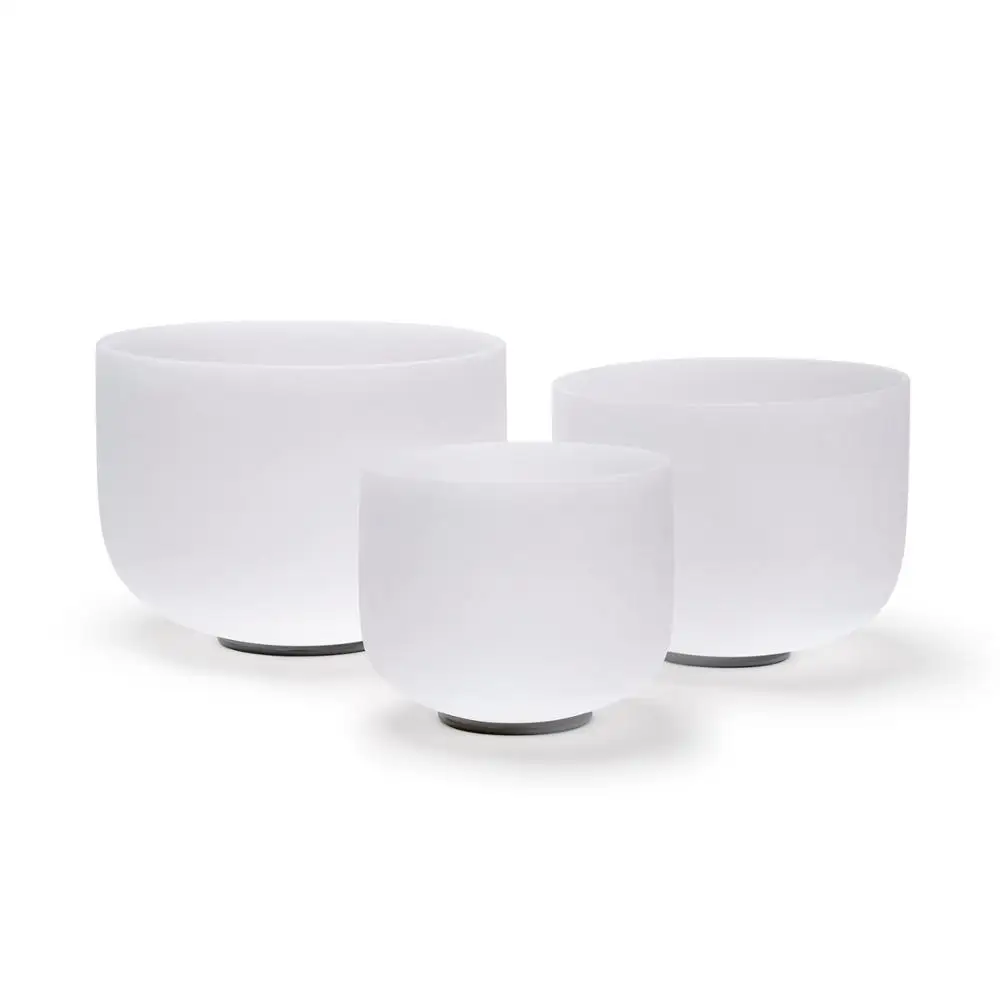 

TOPFUND Chakra Set of 3pcs Frosted Quartz Crystal Singing Bowls 7"-11"-local shipping