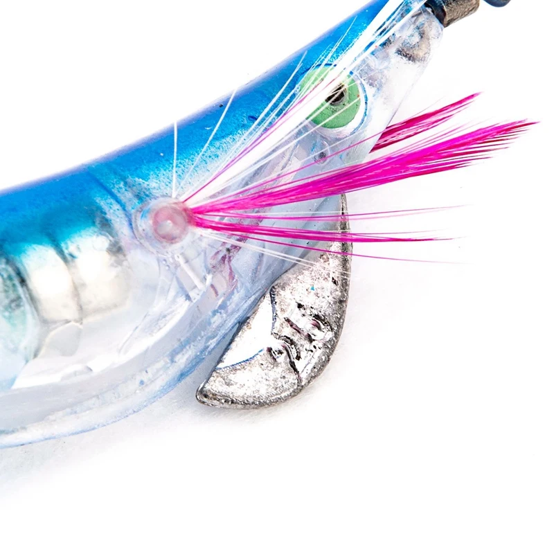 2 Pcs Flashing LED Fishing Lure Flash Light 10Cm Minnow Luminous Squid Jig Shrimp Bait Night Fishing Lure, Blue& Rose Red