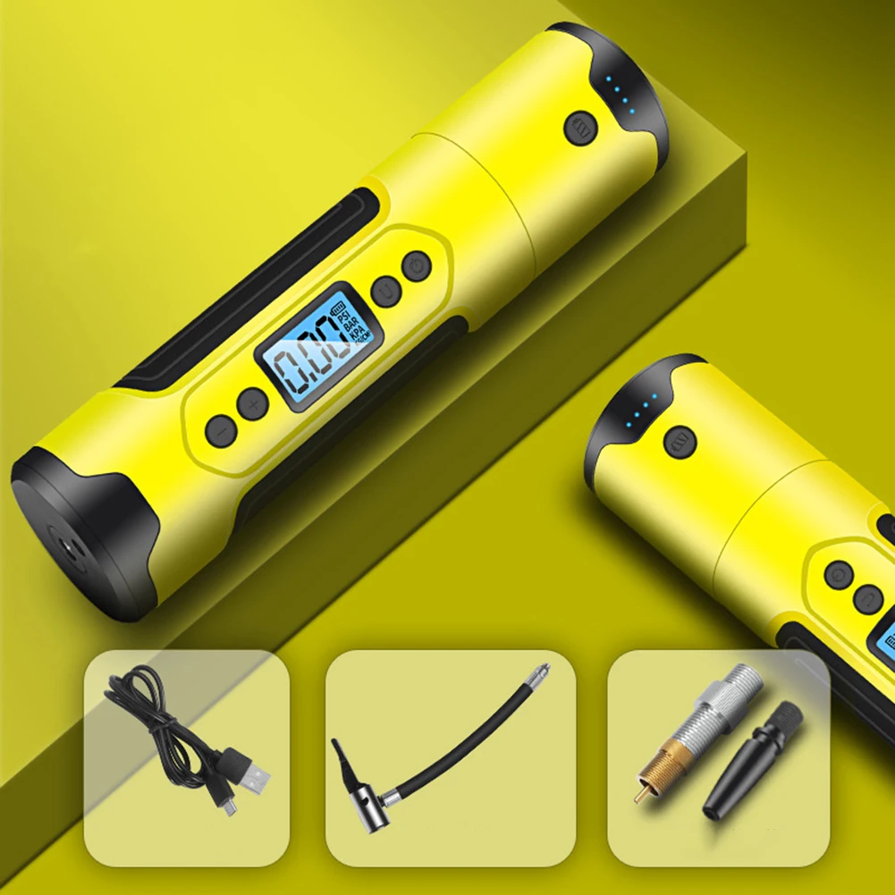 Yellow 12V Mini Air Compressor 150 PSI Tire Inflator Tire Pump With Tire Gauge LED Light USB Port Power Bank for Car Motor Bicycle - Название цвета: Yellow