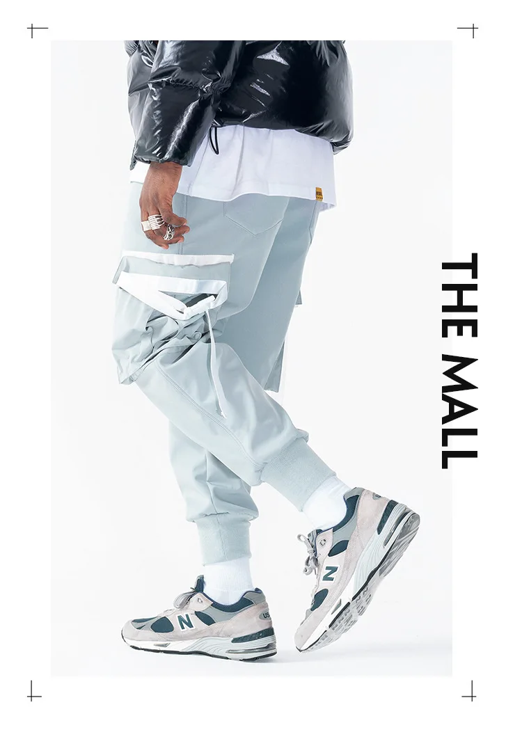 Оригинальные трендовые повседневные брюки мужские Осенние новые большие карманные лямки с пряжкой плюс кашемировые брюки карго
