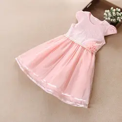 Menina vestido 2022 verão malha rendas flores bordado sem mangas grandes crianças vestidos de princesa doce loverly crianças roupas meninas