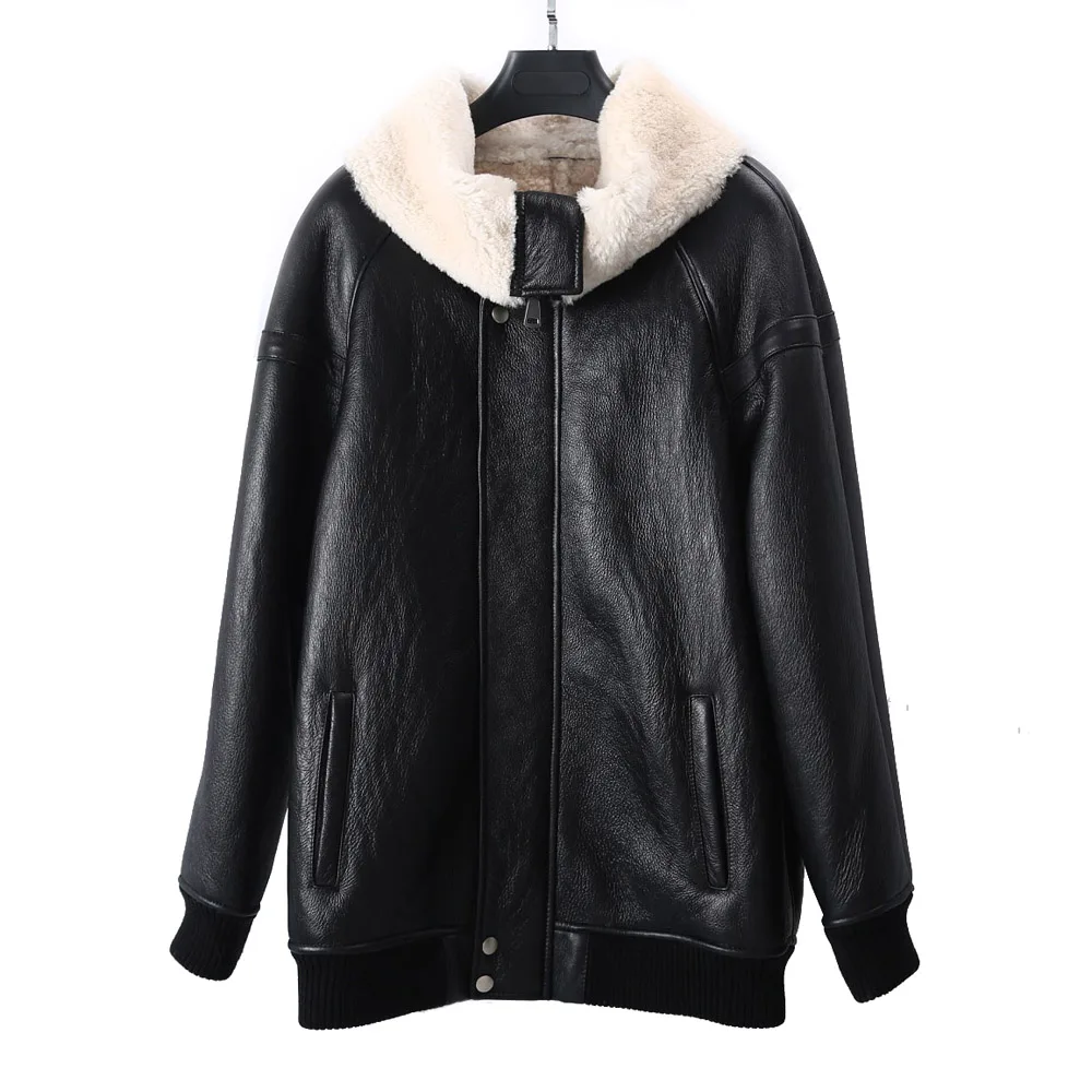 

2020 New Winter Warm Merino Sheepskin Shearling Fur Women Loose Style Thicken Black Real Natural Fur Clothing