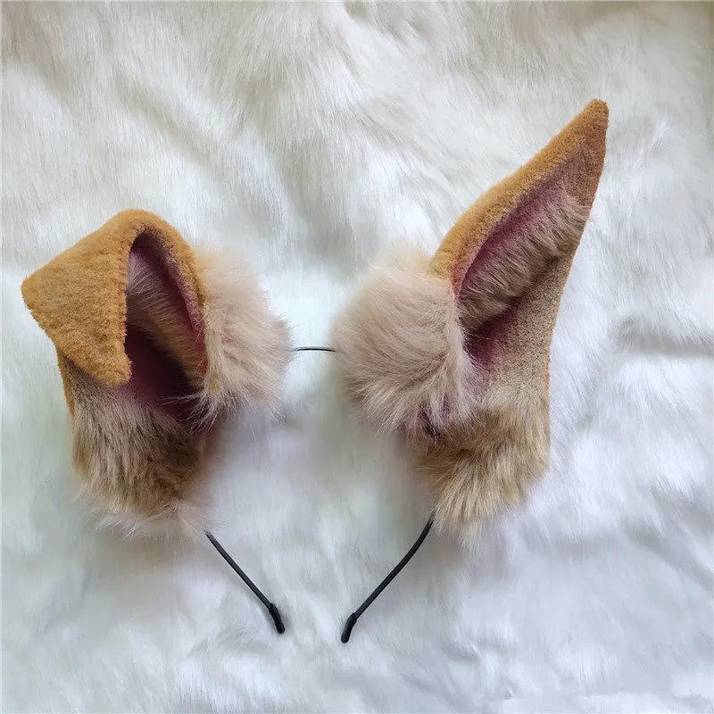 

Brown White Dobermann Dog Shiba Ears Hairhoop Headband Headwear For Cosplay Halloween Costume Accessories