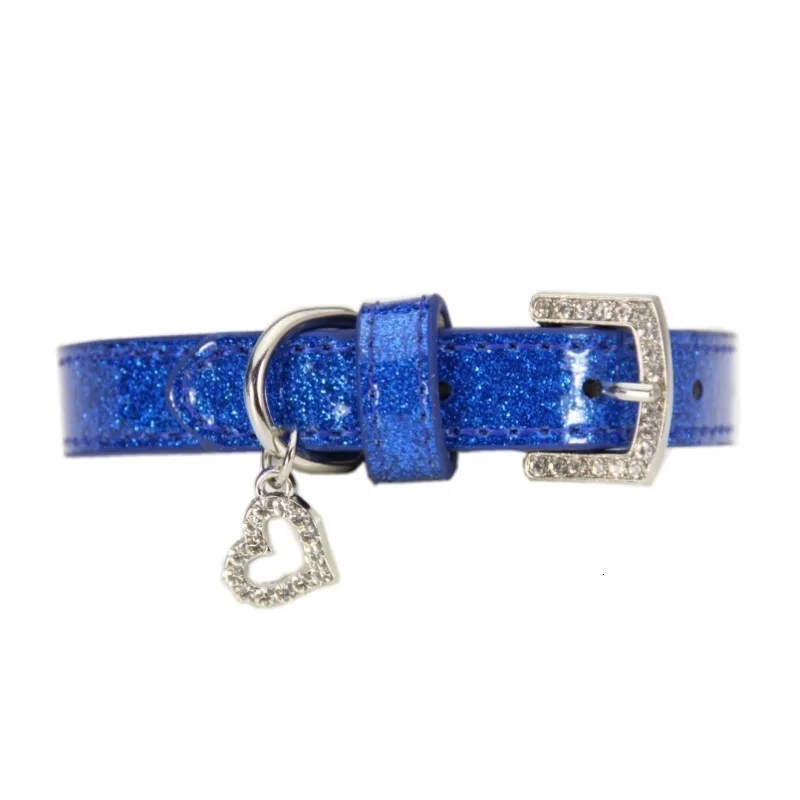 Shiny Glitter Pu Leather Dogs Collar Bling Rhinestone Heart-Shaped Pendant For Puppy Cat Pet Necklaces Small Medium Large Dogs