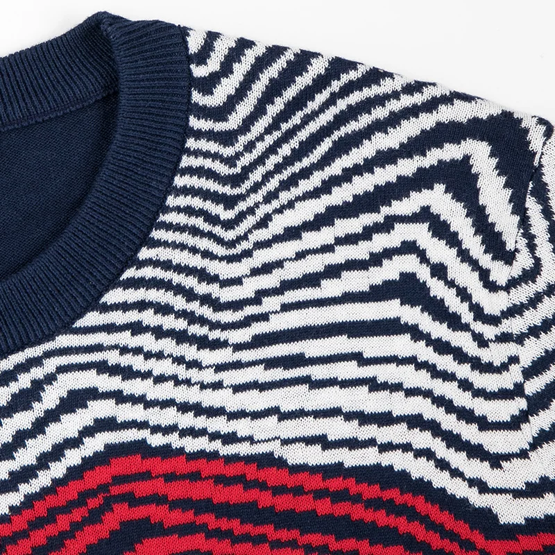 mens embroidered sweater striped Hip Hop long sleeve Knitted Pullover male streetwear Knitwear harajuku oversized cotton sweater