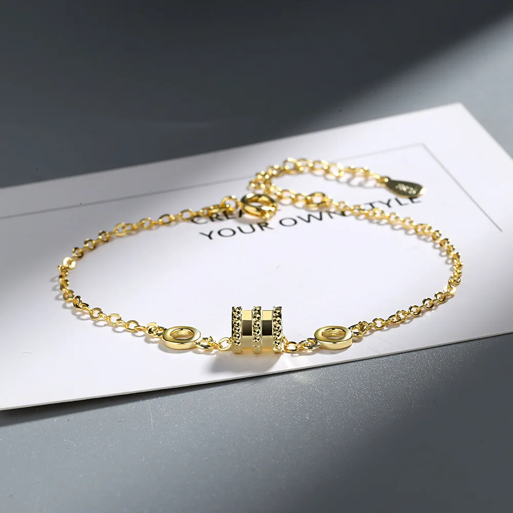 Роскошный серебро 925 пробы браслет в стиле минимализма женская цепь из розового золота браслет Изысканные ювелирные изделия SB007