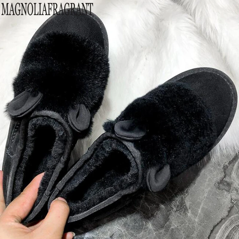

New warm snow boots ladies winter fashion rabbit ankle boots for women warm plush fur Genuine Leather cotton shoes woman y359