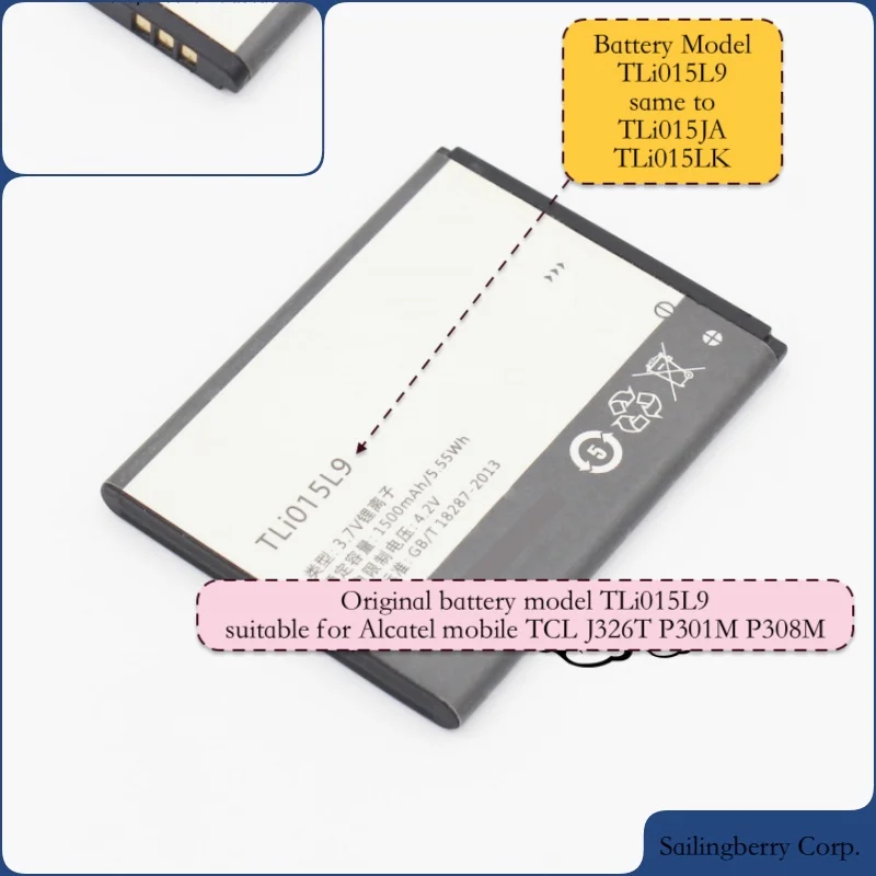 Аккумулятор подходит для Alcatel Mobile TCL J326T P301M P308M с батареей модели TLi015L9 такой же к TLi015JA TLi015LK