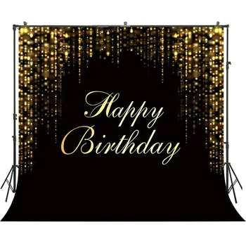 

HUAYI black fabric with gloden tassel light string backdrop celebration happy birthday decorations banner studio props W-4108