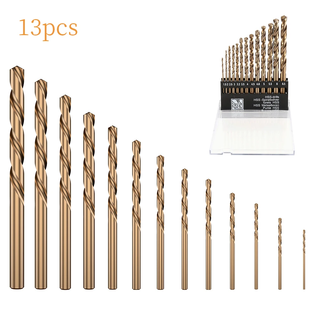 

High Quality 13pcs/set Mini Twist Drill Bit HSS Titanium Coated Drill Bit Set Woodworking Metal Plastic Tools 1.5-6.5mm