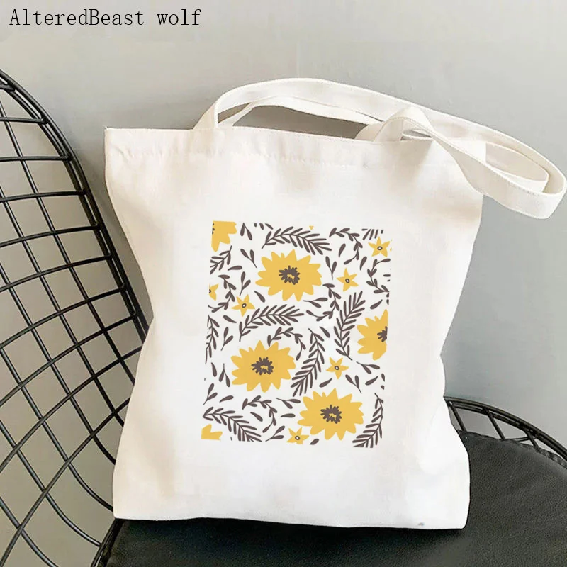Women Shopper bag Happy yellow cosmos flowers cosmos Printed Bag Harajuku Canvas Shopper girl handbag Tote Shoulder Lady Bag