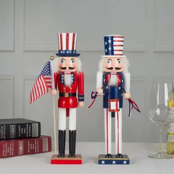 

38cm Christmas Doll Wood Nutcracker Soldiers Gift American Nutcracker Standard Bearer Drummer Doll For Tables Shelves