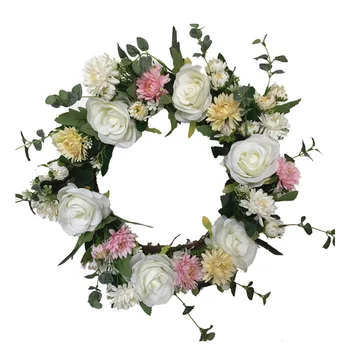 

1PC Simulated Rose Chrysanthemum Wreath Wall Hanging Decor Artificial Wreath Pendant Decorative Garland Party Supplies for Home