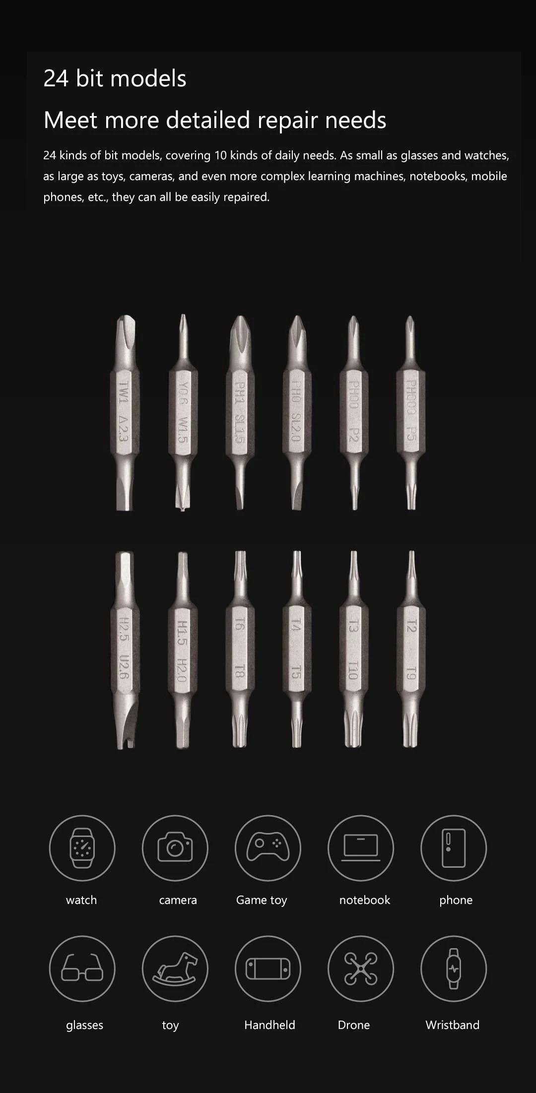 HOTO Multi-purpose Precision Screwdriver Aluminum Alloy Magnetic Bits 24 in 1 Mini Portable Multi-functional Screw Driver Set