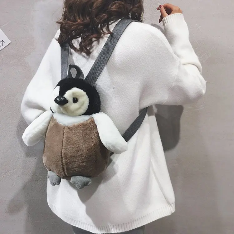 Lindo pingüino de peluche mochila para las niñas caqui pingüino de peluche bolso de hombro mejor regalo de cumpleaños para las niñas suave bolsa pequeña