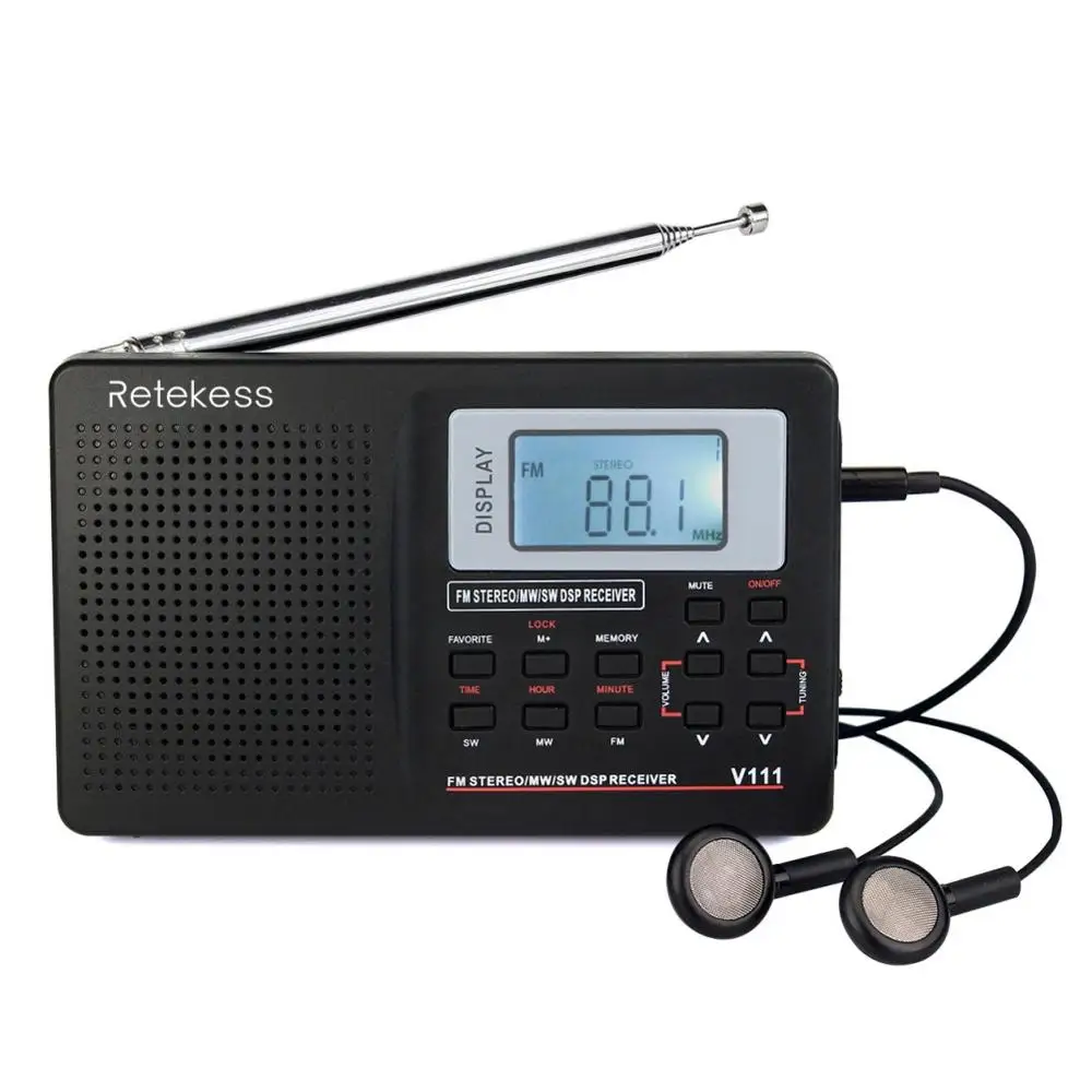 

Retekess V111 Portable FM Radio DSP FM Stereo/MW/SW/LW Portable Radio Full Band World Receiver Clock Alarm 9KHZ/10KHZ FM Radio