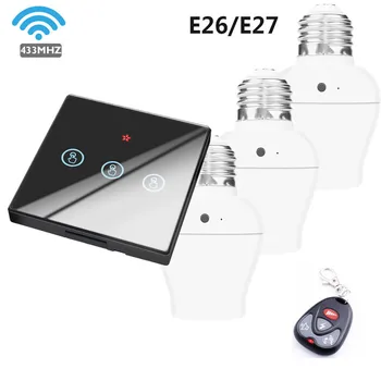 

433Mhz RF Wireless remote control switch WiFi smart home toouch switch no battery glass panel E26 E27 Lamp holder free stickers