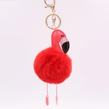 Креативный Pu красный Фламинго Pom-ключ "Помпон" кольцо Тукан мех одежда сумка пушистый шар кулон церемония