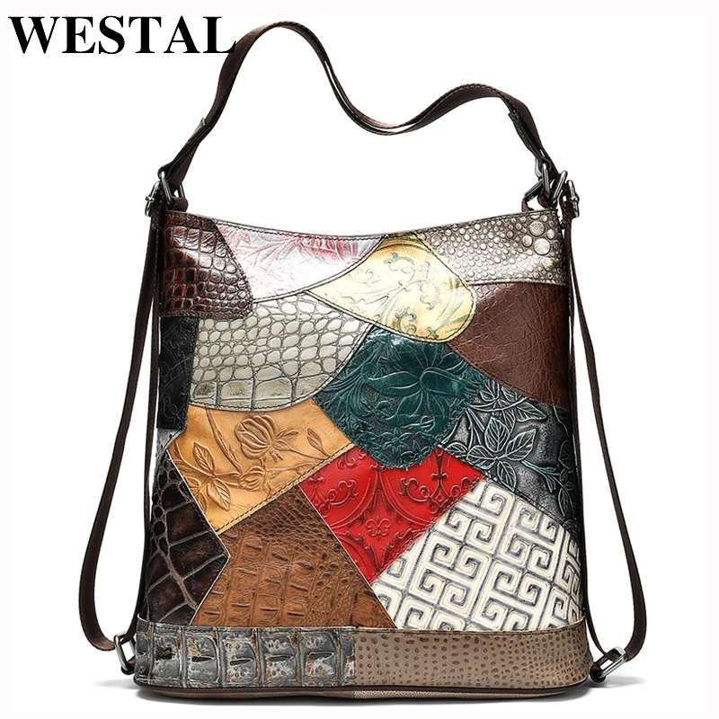 Women Backpack Mochila Laptop School-Bag Vintage Girls Genuine-Leather Feminina WESTAL