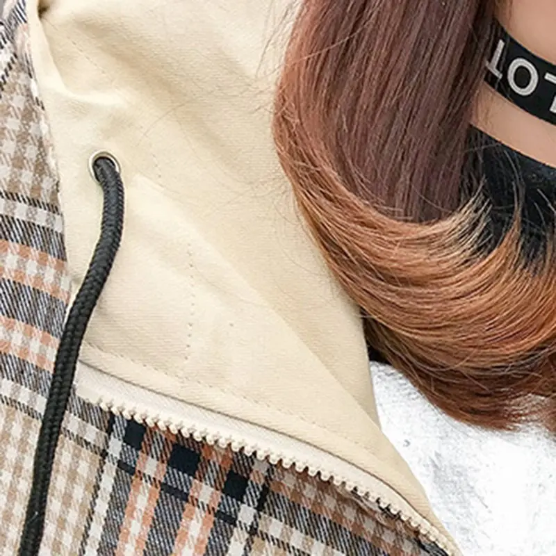 Harajuku, консервативный стиль, клетчатое пальто с капюшоном, для женщин, на молнии, черная Перемычка Hoody, две стороны, одежда, пальто, верхняя одежда, осень, куртка большого размера