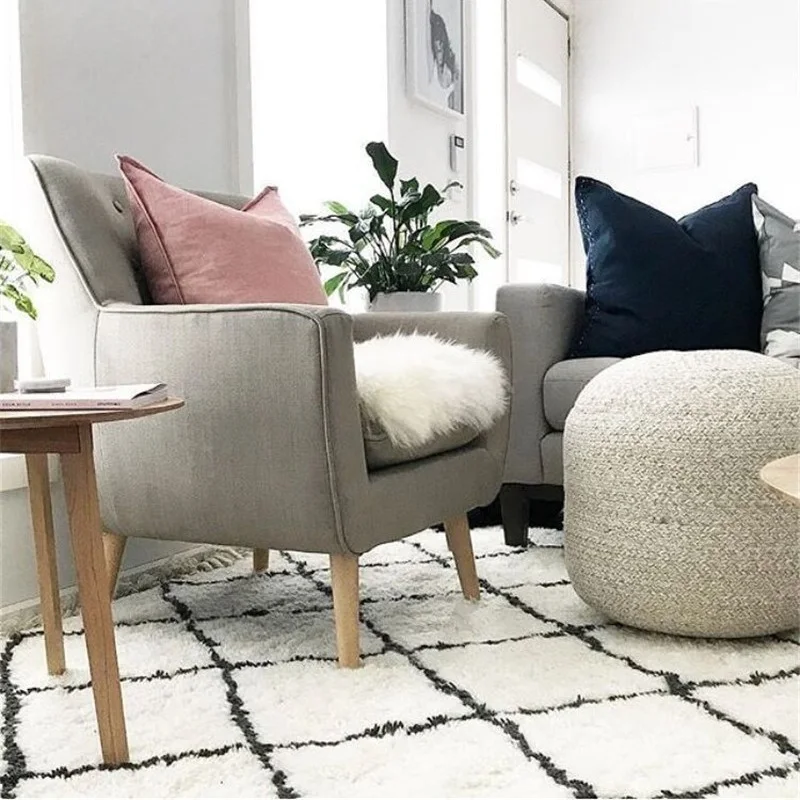 Скандинавский ковер ручной работы ромбовидная линия черно-белая ромбовидная жилетка для гостиной коврик ручной работы украшение детской комнаты