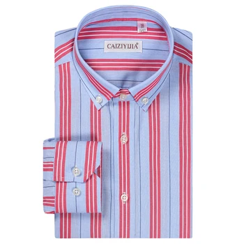 

Mens Wear Striped Button Down Bussiness Dress Shirts Pocket-less Design Contrast Colors Casual Standard Fit Long Sleeve Shirt