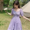 Women Summer Purple Elegant Lace Long Maxi Dress Vintage Square Collar Female Franch Dress Casual Holiday Lady Vestidos ► Photo 2/6