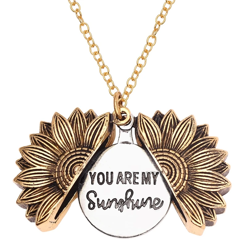 

You Are My Sunshine, Mothers Day Gift, Hidden Message Necklace, Sunflower Necklace, Message Necklace For Women, Gifts For Her