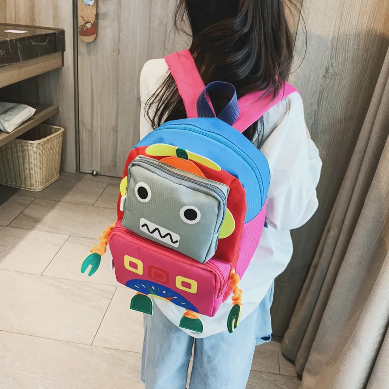 

Hot Selling Mini Children Backpack 2019 New Robot Cute Cartoon Contrast Color 2-5-Year-Old Baby School Bag