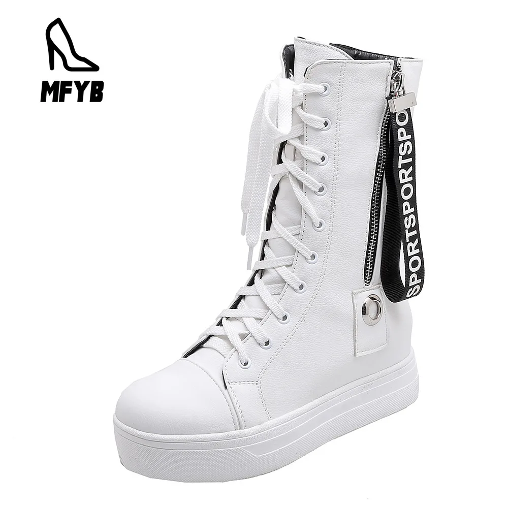 

MFYB Women's boots 2019 winter new fashion high heel wedges women's shoes large size 34-43 cross straps and calf women's boots