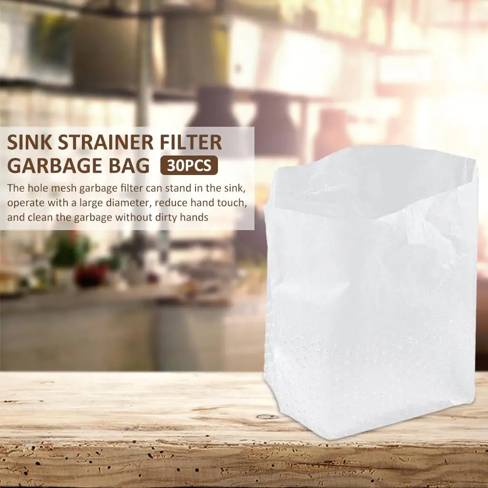 30PCS Filter Garbage Bag Kitchen Sink Strainer Self-Standing Hole Mesh Thicken Garbage Filter Fruit And Vegetable Drain Bag - Цвет: White