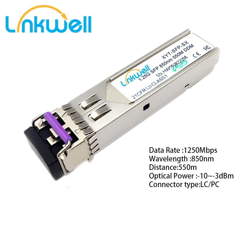 

LC SFP Transceiver Module, 1000Mbps, 1.25Gbs, SFP 850nm, 550m, Multimode MM Gigabit Compatible, DDM, LC Interface